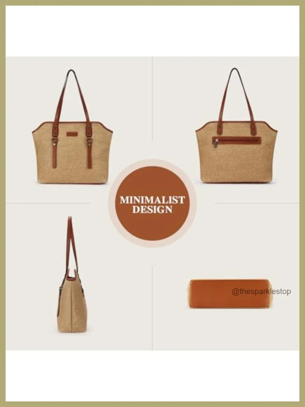 Large Capacity Straw & Vegan Leather Tote Bag for Women Shoulder Travel Work